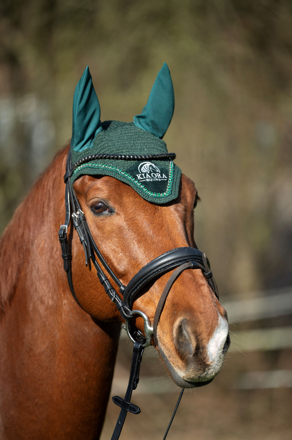 Fliegenhaube mit Glitzersteinen Jägergrün