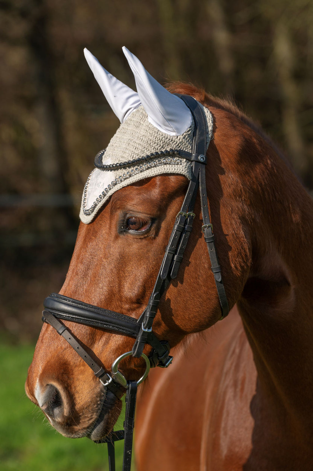 Fliegenhaube mit Glitzersteinen Grau