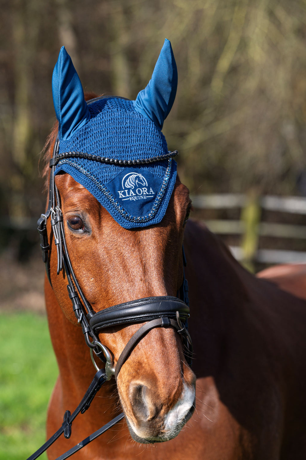 Fliegenhaube mit Glitzersteinen Marineblau
