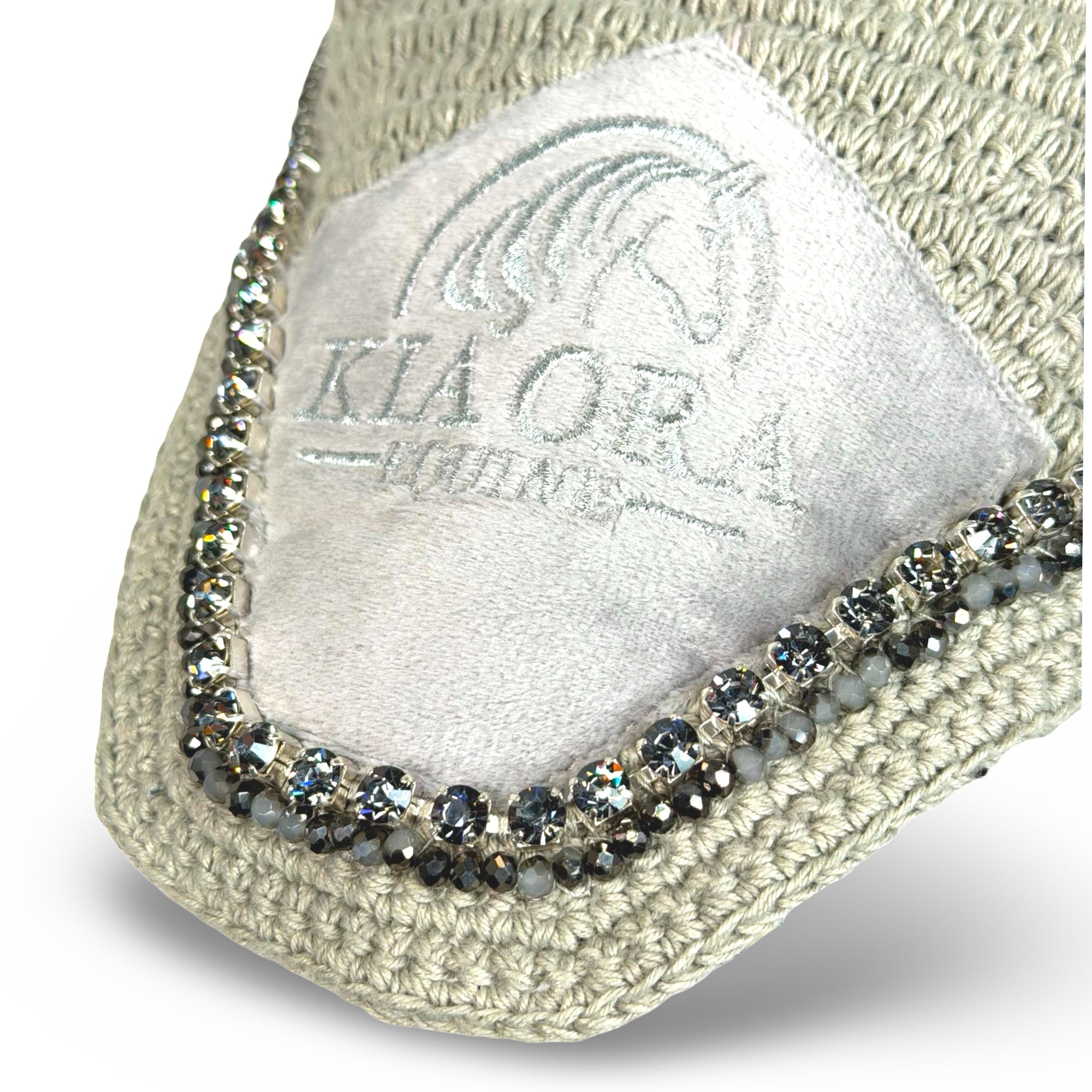 Fliegenhaube mit Glitzersteinen Grau