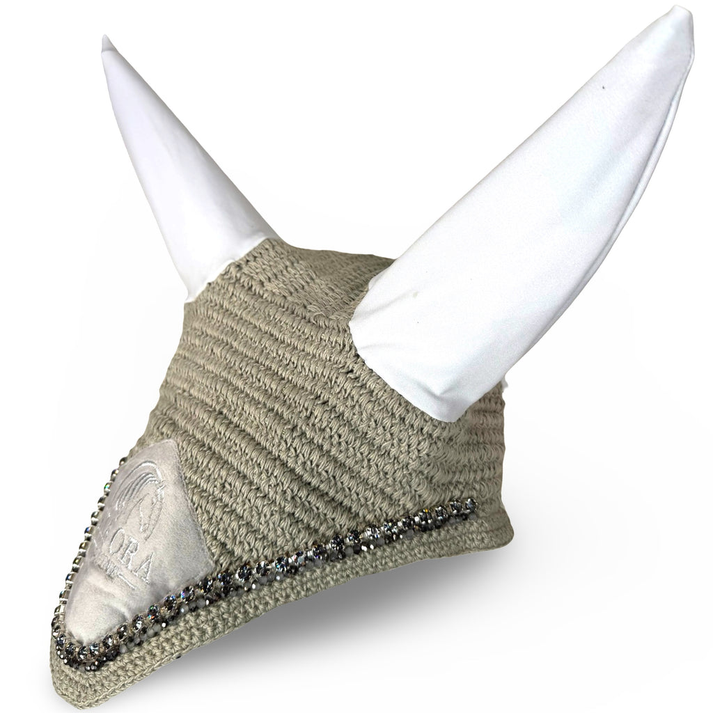 Fliegenhaube mit Glitzersteinen Grau