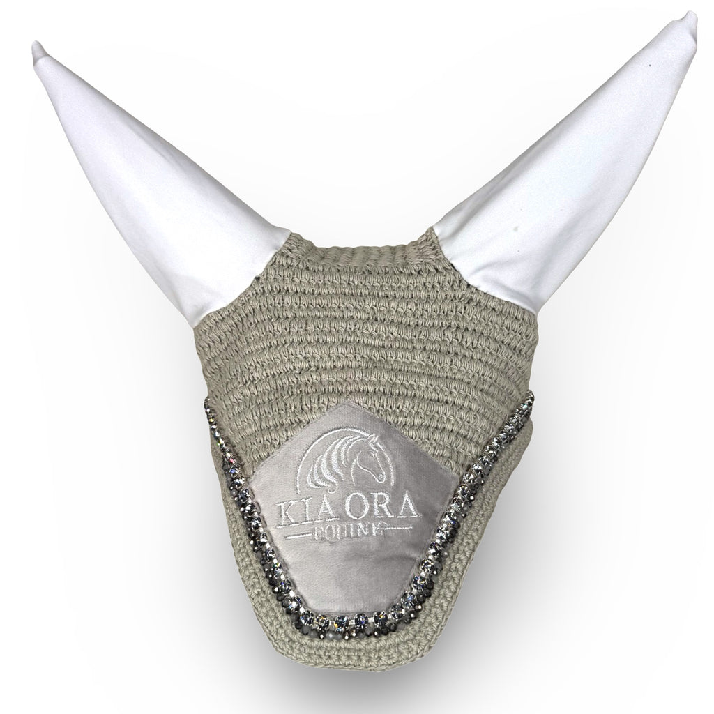 Fliegenhaube mit Glitzersteinen Grau