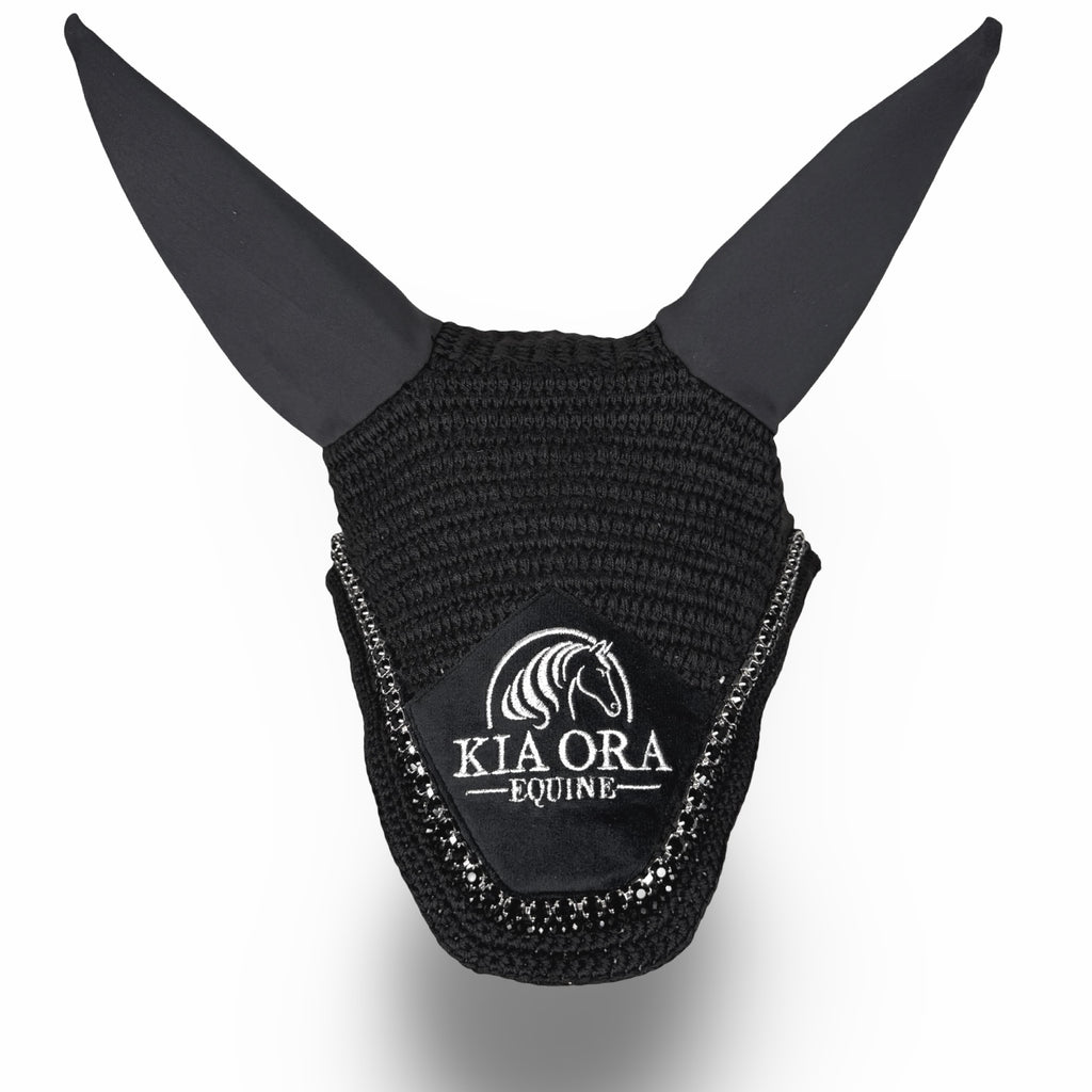 Fliegenhaube mit Glitzersteinen Schwarz