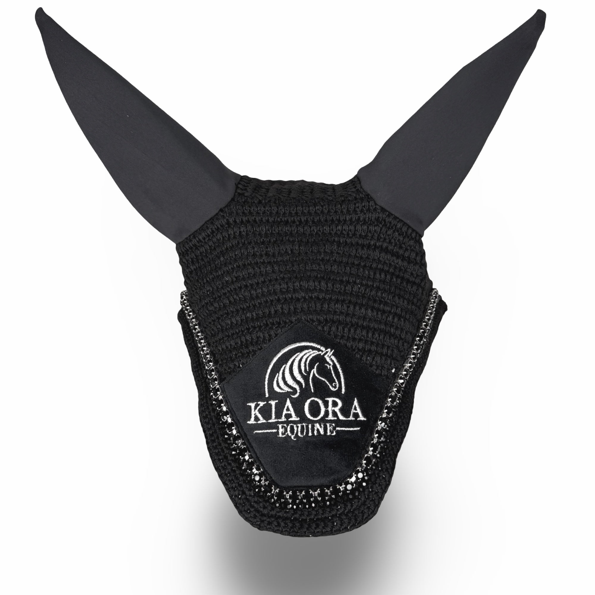 Fliegenhaube mit Glitzersteinen Schwarz