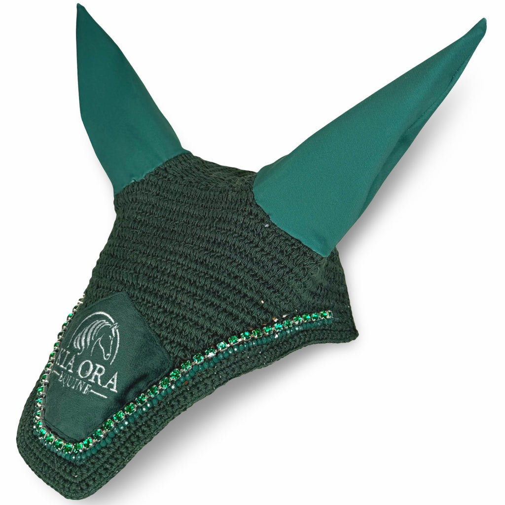 Fliegenhaube mit Glitzersteinen Jägergrün